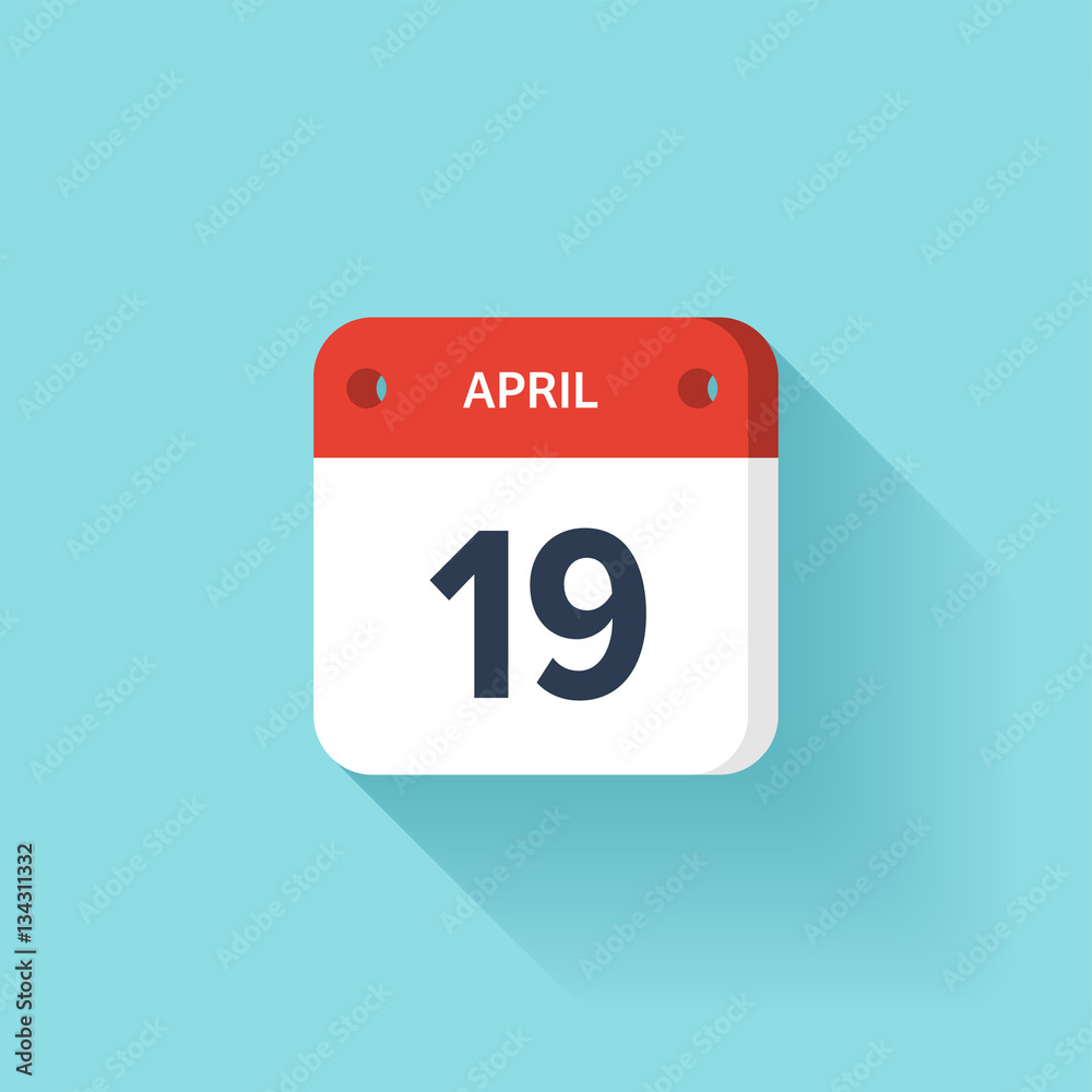 April 19. Isometric Calendar Icon With Shadow.Vector Illustration,Flat Style.Month and Date.Sunday,Monday,Tuesday,Wednesday,Thursday,Friday,Saturday.Week,Weekend,Red Letter Day. Holidays 2017. April 19. Isometric Calendar Icon With Shadow.Vector Illustration,Flat Style.Month and Date.Sunday,Monday,Tuesday,Wednesday,Thursday,Friday,Saturday.Week,Weekend,Red Letter Day. Holidays 2017.