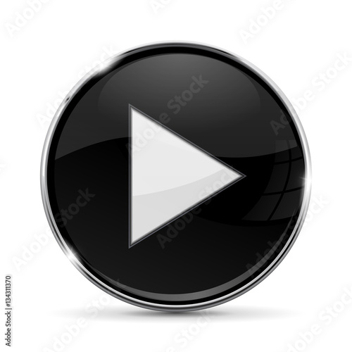 Free Download Black round button with white PLAY sign. With metal frame - GFXLoad