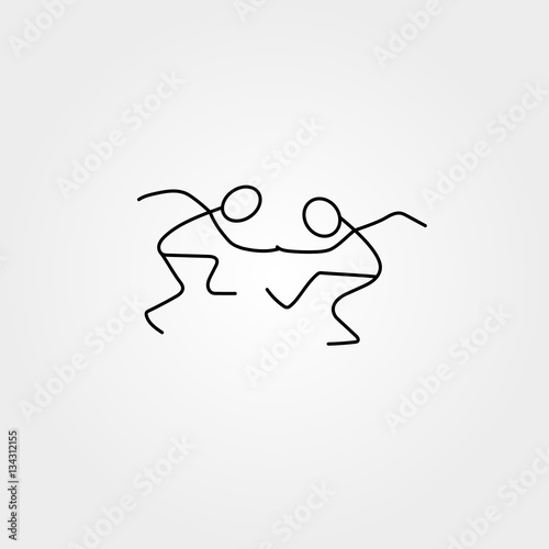 Cartoon icon of sketch little dancing people in cute miniature scenes.