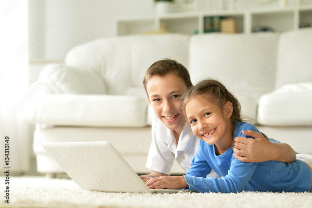 brother and sister using laptop brother and sister using laptop