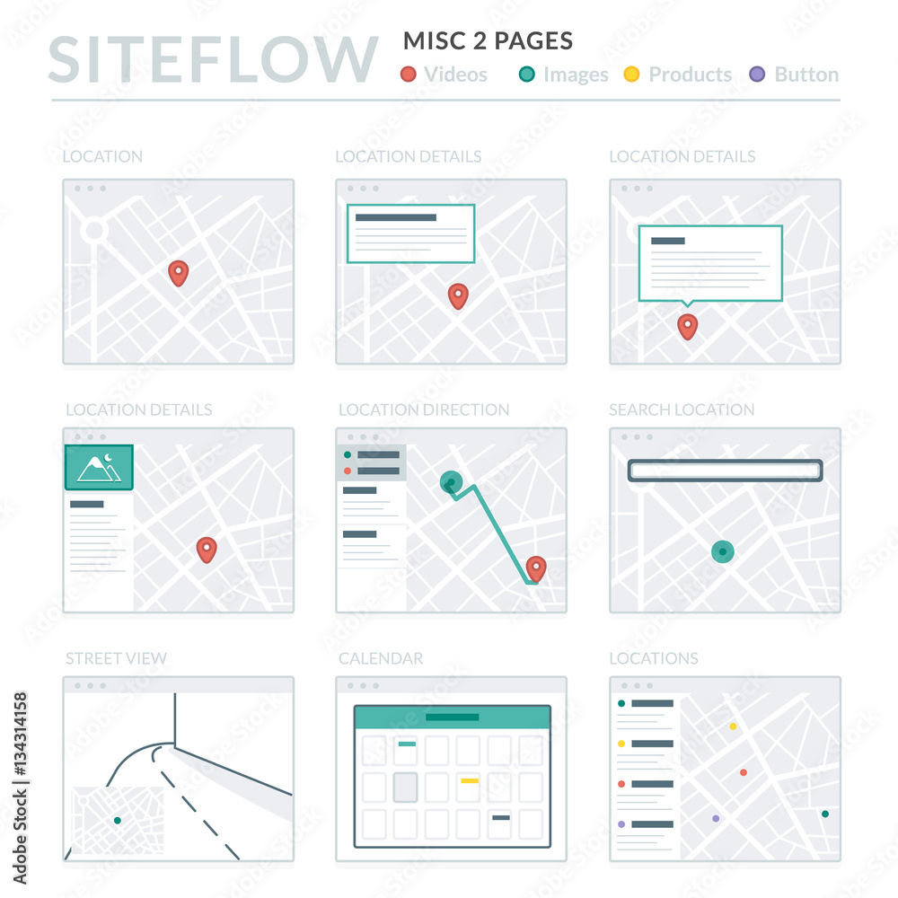 Wireframe Map Website Wireframe Layouts UI Kits for Site map and Ux Design Stock ...