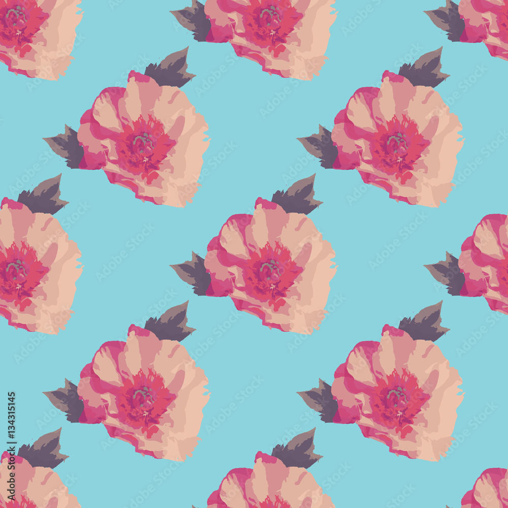 Bouquet of pink Peony flowers. Seamless pattern