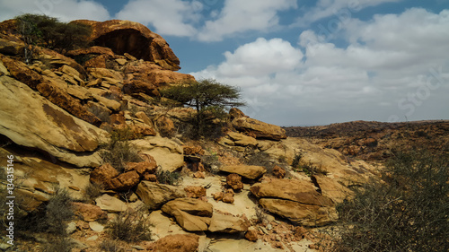 Cave paintings Laas Geel rock exterior near Hargeisa, Somalia photo