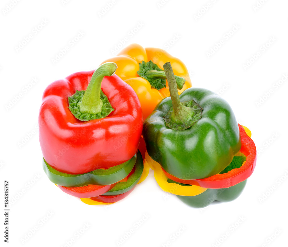Sliced bell pepper isolated on white background Sliced bell pepper isolated on white background