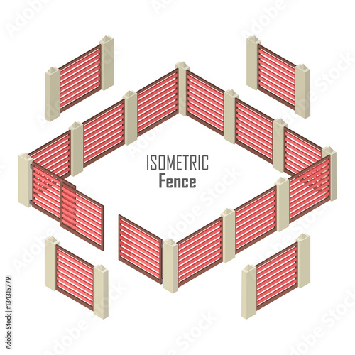 Wooden Fence Vector In Isometric Projection