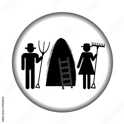 Farm icon with haystack and farmers
