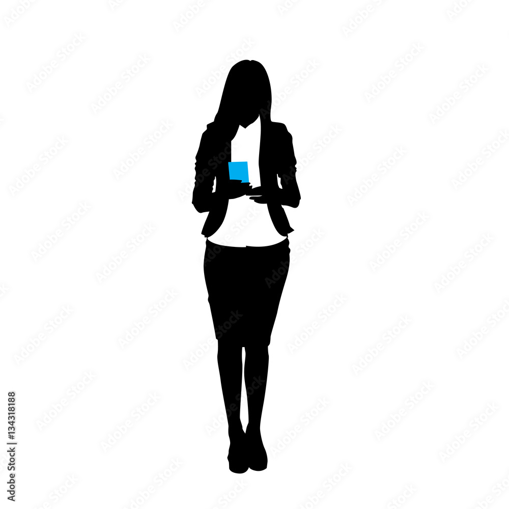 Silhouette Business Woman Using Cell Smart Phone Isolated Over White Background Flat Vector Illustration Silhouette Business Woman Using Cell Smart Phone Isolated Over White Background Flat Vector Illustration