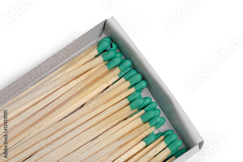 Matches isolated on white background. Closeup shot.