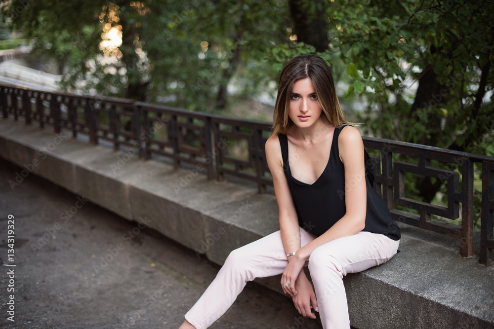 Beautiful white woman in urban background