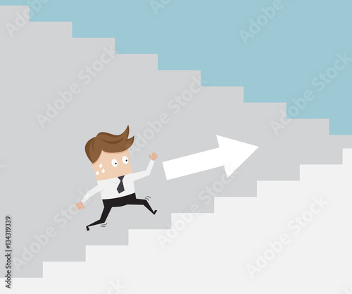 businessman running up ladder