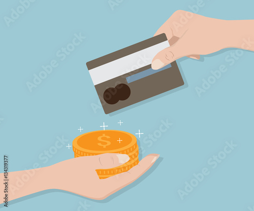 credit card in hand change to money