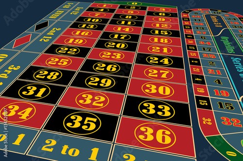Traditional European Roulette Table perspective vector illustration