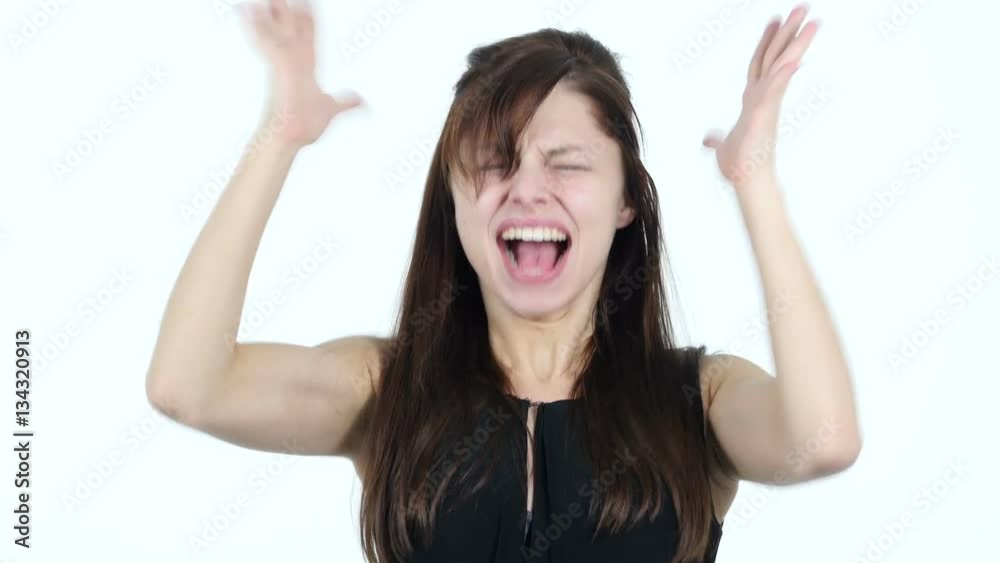 Screaming Upset Young Girl, White Background Screaming Upset Young Girl, White Background