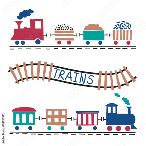 Toy trains isolated on white. Vector illustration for kids design.