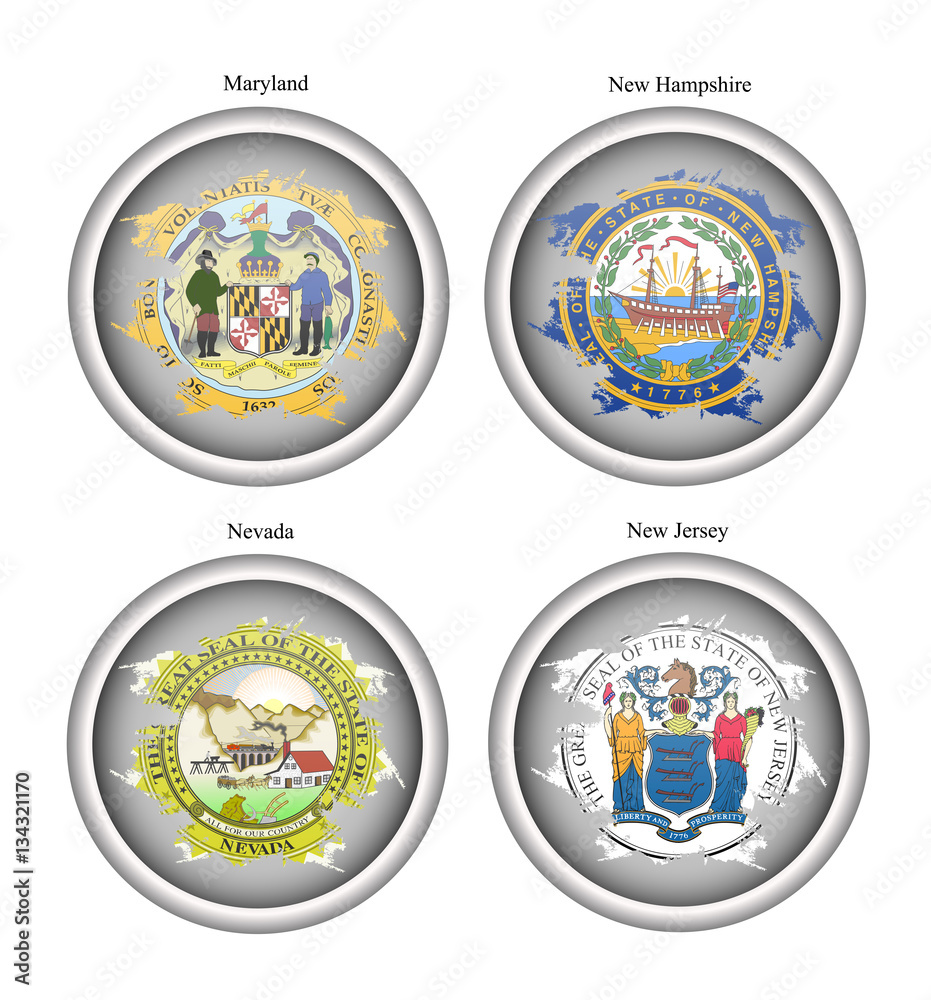 Set of icons. States of USA seals. Vector.