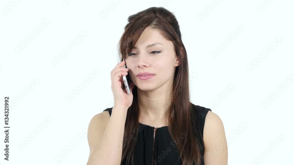 Young Girl Answering Phone Call, White Background Young Girl Answering Phone Call, White Background
