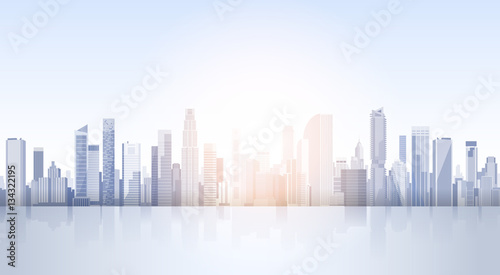 Fototapeta Naklejka Na Ścianę i Meble -  City Skyscraper View Cityscape Background Skyline Silhouette with Copy Space Vector Illustration