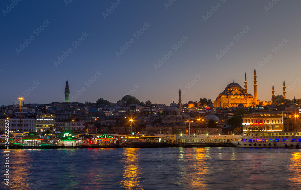 Turkey, Istambul - april 2016, view from the Galata Bridge on the Sulaymaniyah mosque