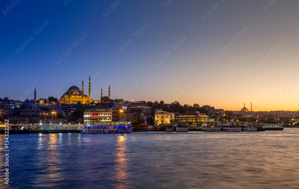 Turkey, Istambul - april 2016, view from the Galata Bridge on the Sulaymaniyah mosque