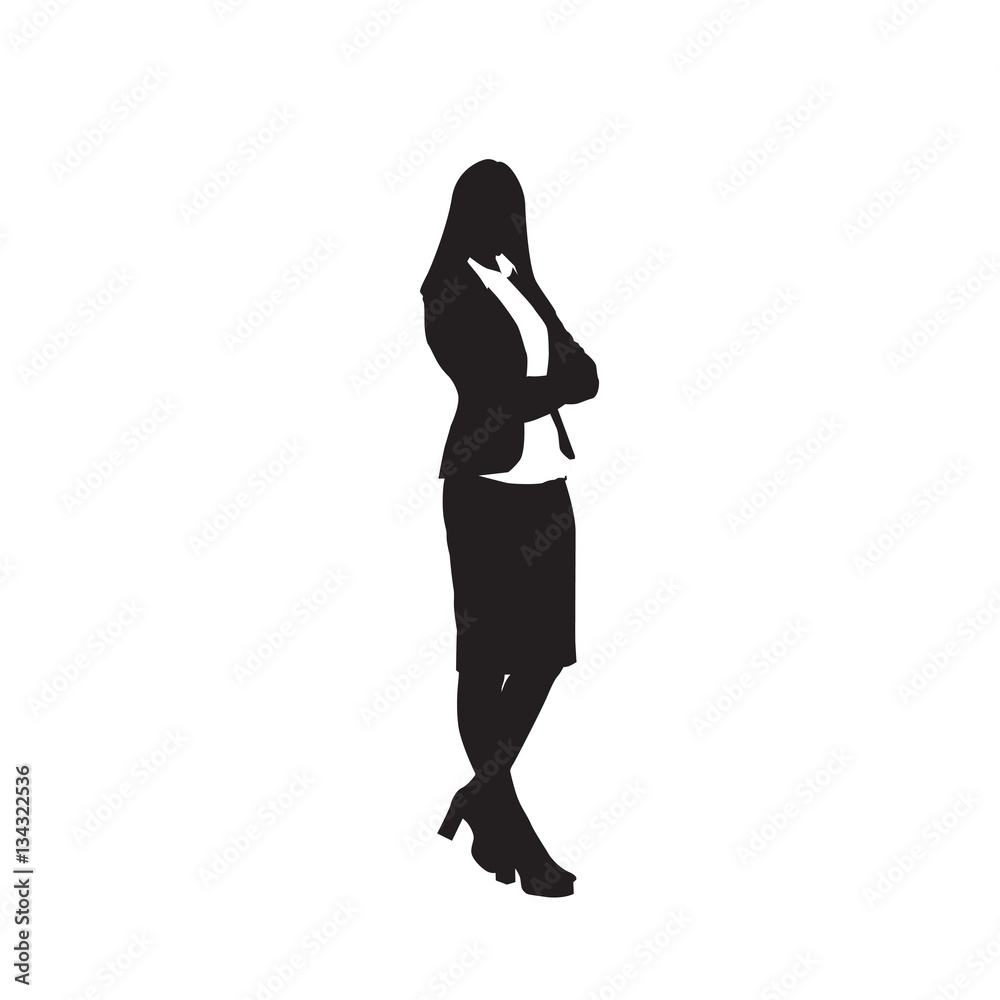 Business Woman Black Silhouette Standing Full Length Over White Background Vector Illustration