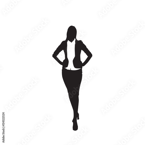Business Woman Black Silhouette Standing Full Length Over White Background Vector Illustration