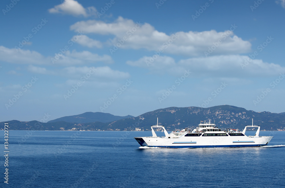ferry boat sailing near Corfu island Greece