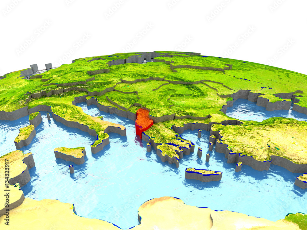 Albania on Earth in red Albania on Earth in red