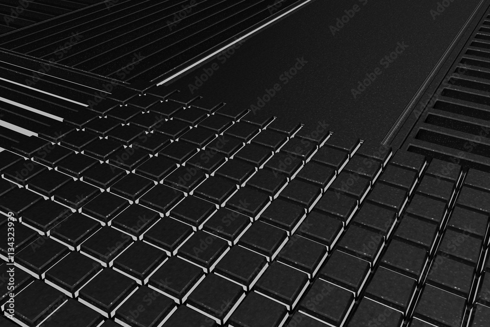Futuristic technological or industrial background made from metal grates with glowing lines and elements Futuristic technological or industrial background made from metal grates with glowing lines and elements