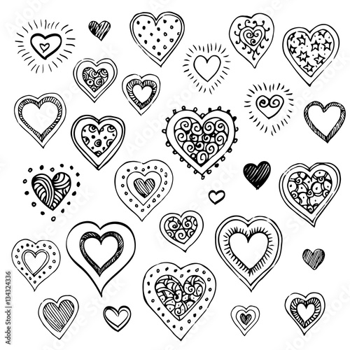 Hand drawn sketch set of hearts