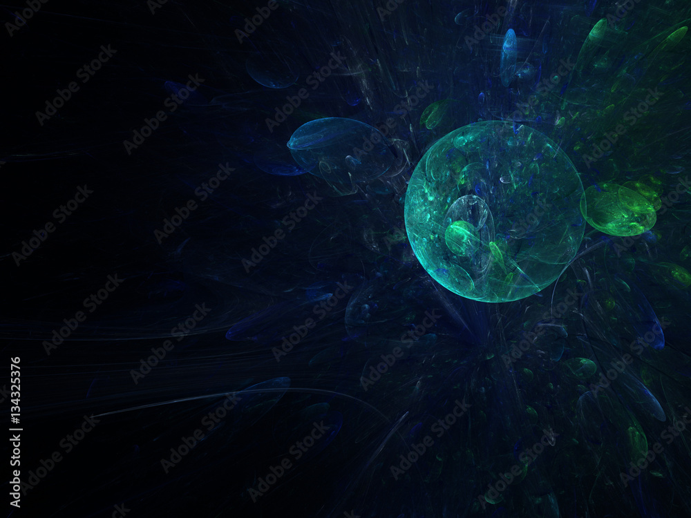 Obraz premium Abstract turquoise fractal bubble pattern 3d effect on rectangular card or banner