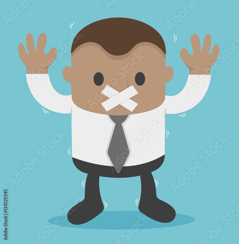 Young african businessman with tape on his mouth
