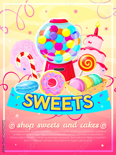 Sweets shop poster, vector illustration