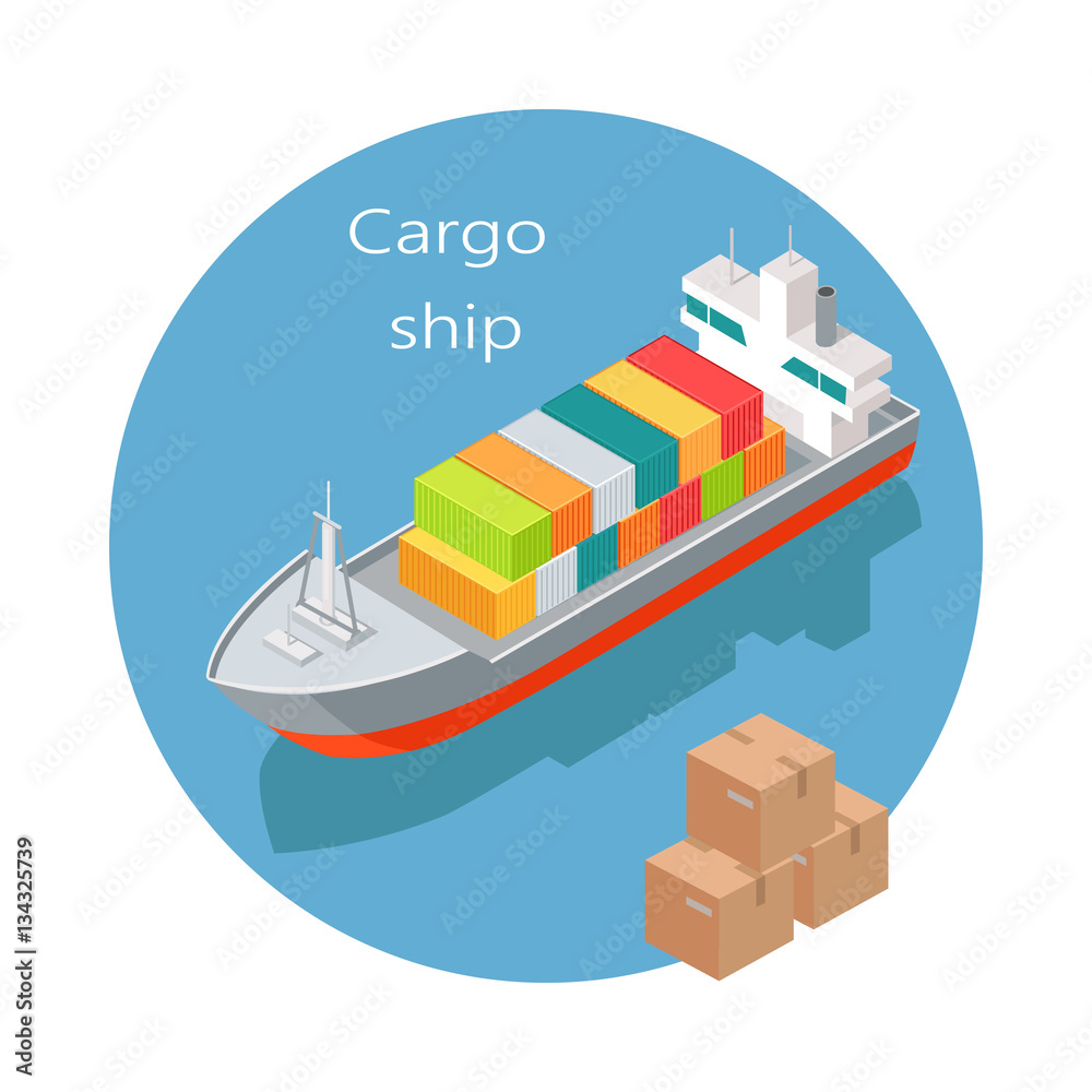 Cargo Ship Vector Icon in Isometric Projection