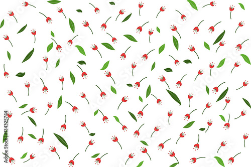 Red flower and green leaves seamless pattern for your wallpaper