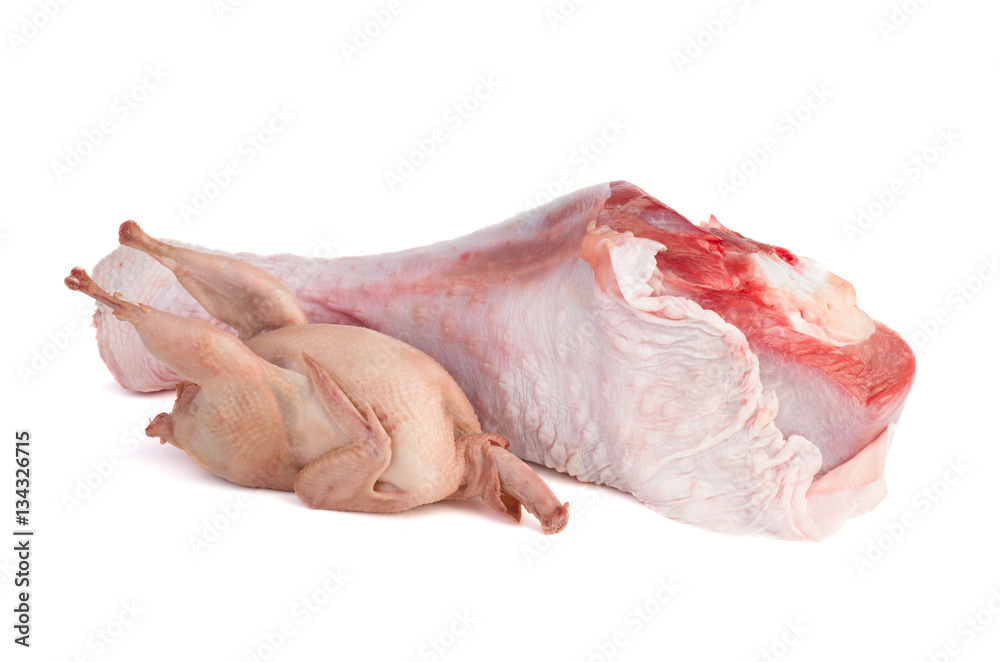 Raw turkey thigh and quail
