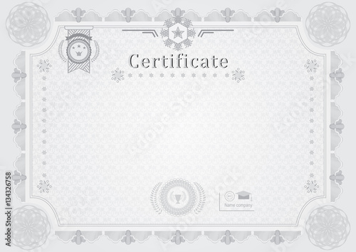 Grey official certificate. Guilloche frame