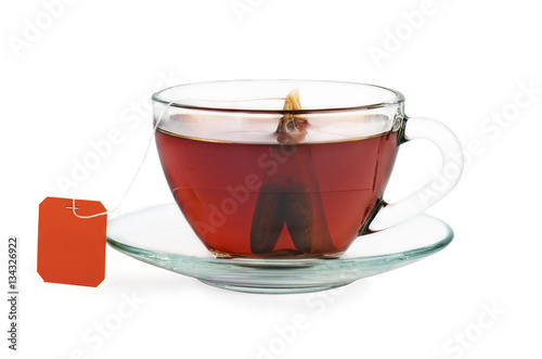Black tea teabag in the cup