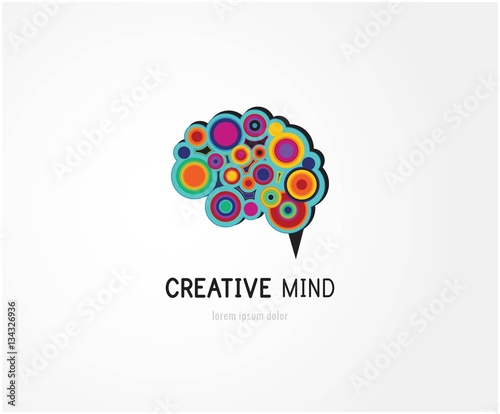 Creative, digital abstract colorful icon of human brain, mind,  symbol