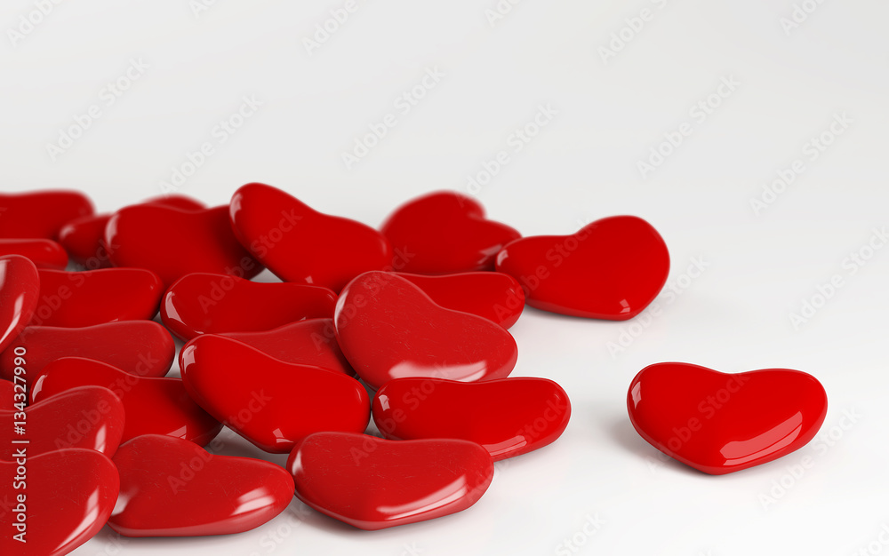 Red hearts on a white background Red hearts on a white background