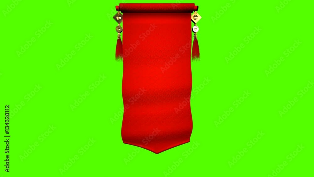 3D Chinese Scroll Opening On Green Screen