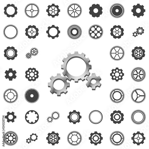 Vector gears icons big set on white background.