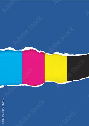 Print colors ripped paper background. Ripped paper background with printing colors. Concept for presenting color printing.Vector available. 