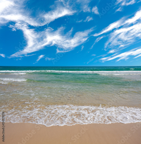 Coastline at empty sea and beach background