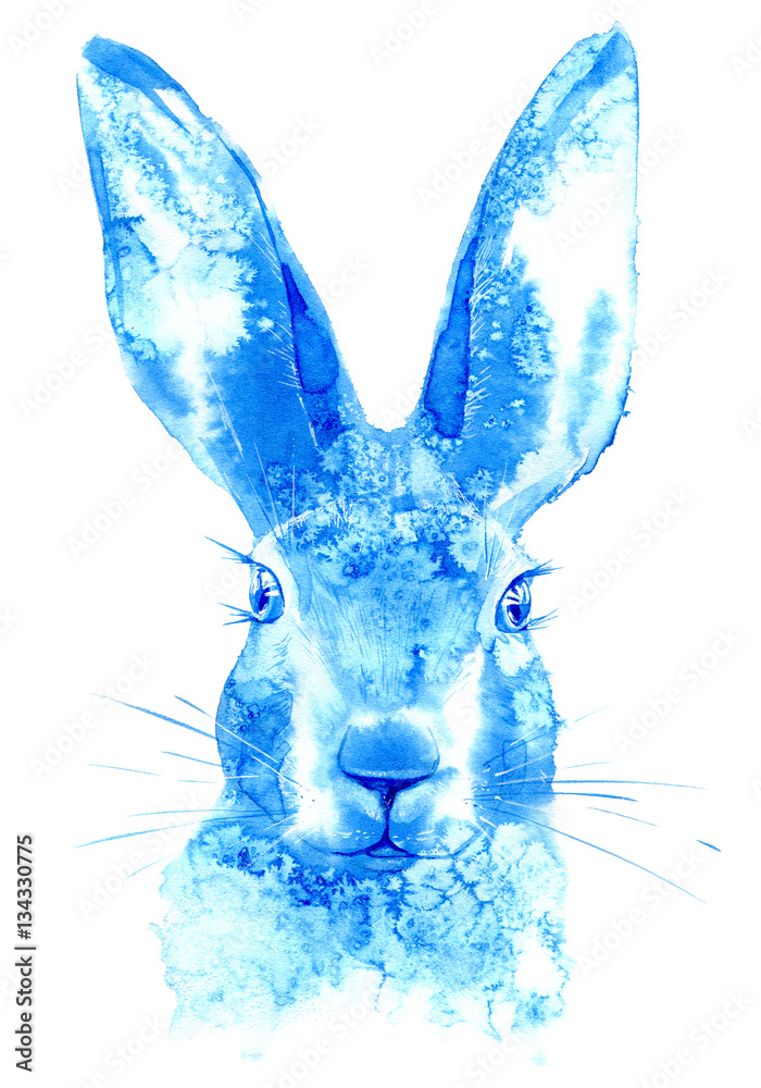 Naklejka premium Hare. Wild animal image. Watercolor hand drawn illustration.
