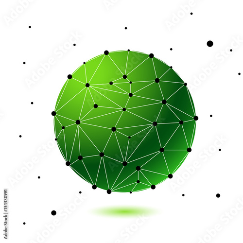 Global mesh sphere. Abstract geometric green shape with spherical severed off triangular faces.