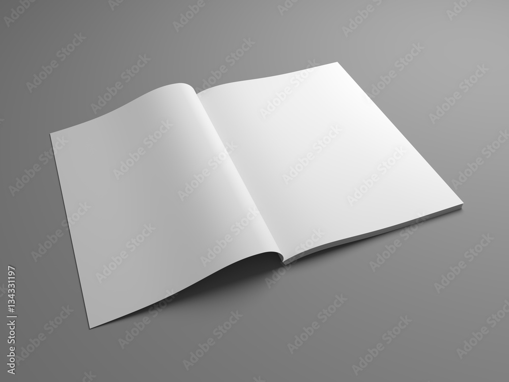 Empty 3D illustration opened magazine mock-up. Empty 3D illustration opened magazine mock-up.