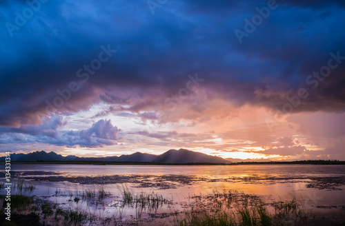 Twilight time on the lake and mountain