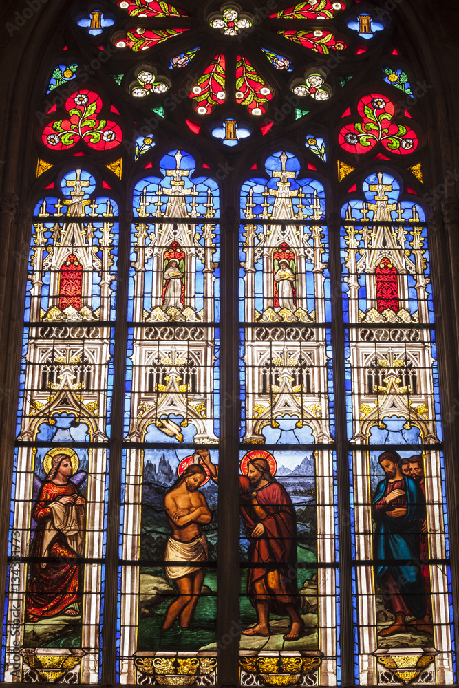 Stained glass in Saint Gatien cathedral, France.