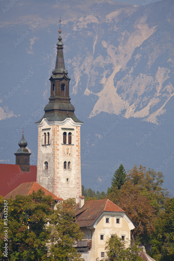 The church of Lake Bled in Slovenia