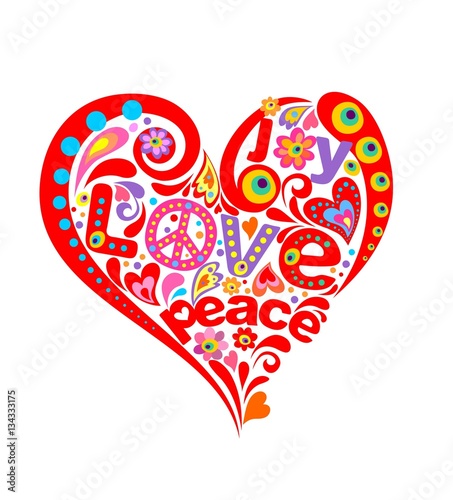 Red heart shape with hippie symbolic